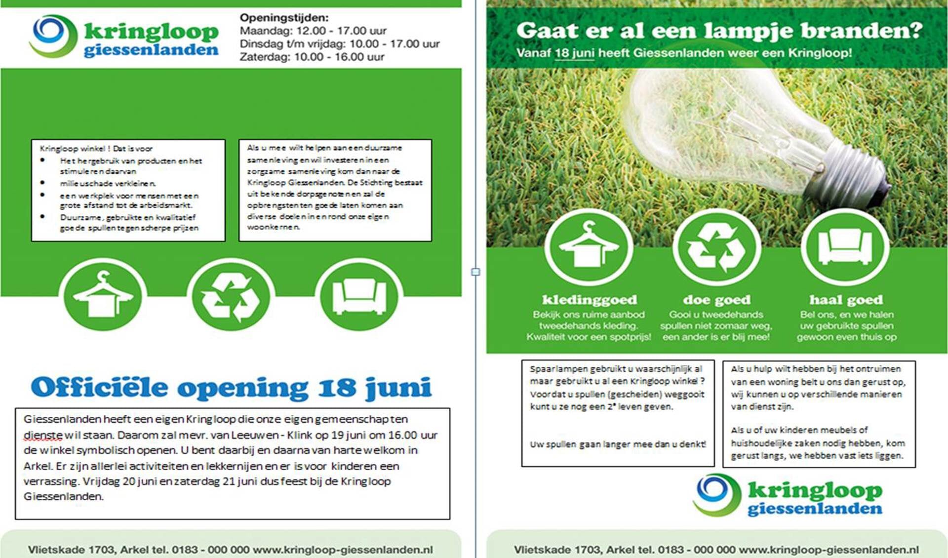 Kringloopwinkel van start in Giessenlanden