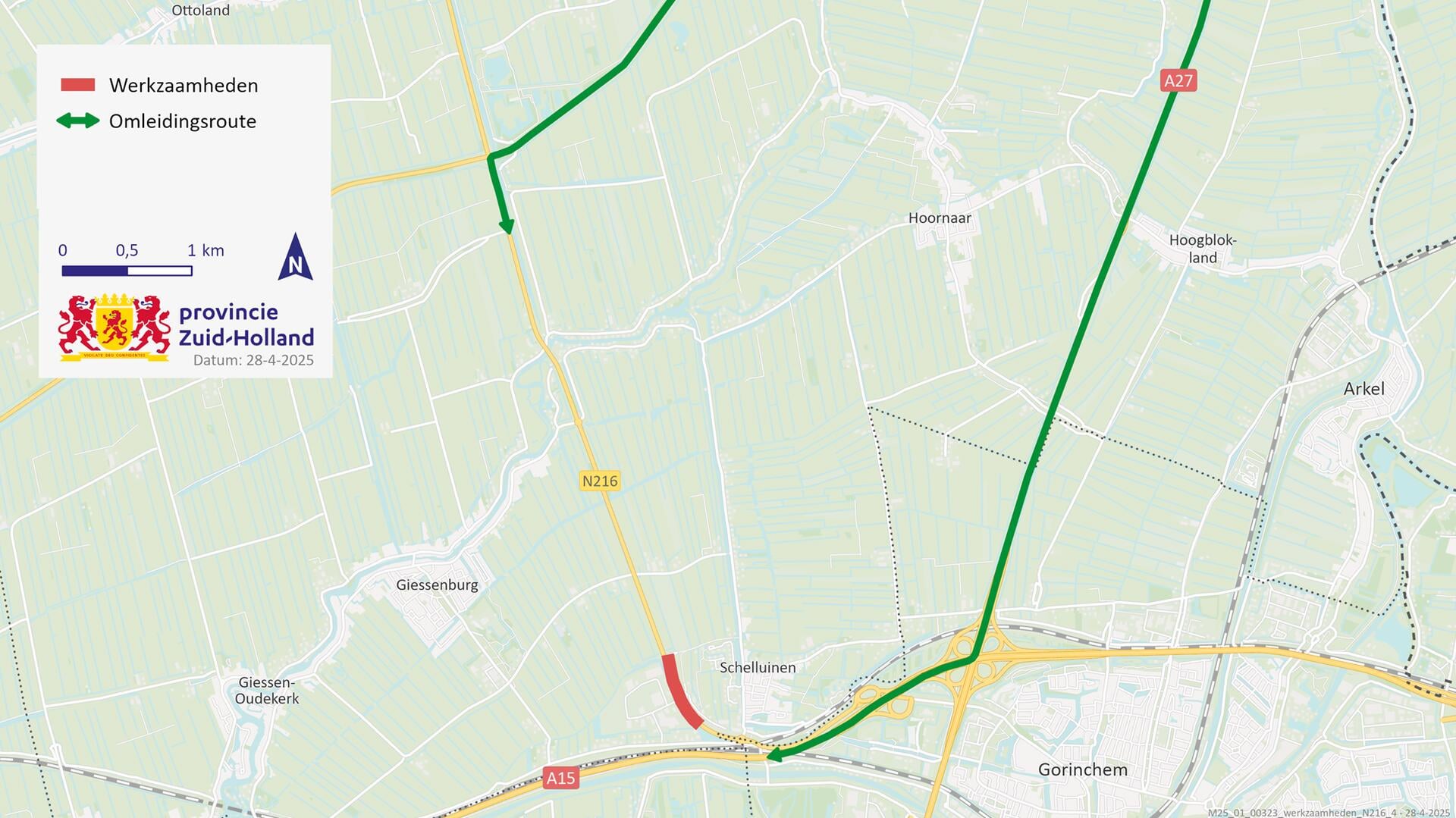 Negen dagen werkzaamheden aan de N216 bij Schelluinen